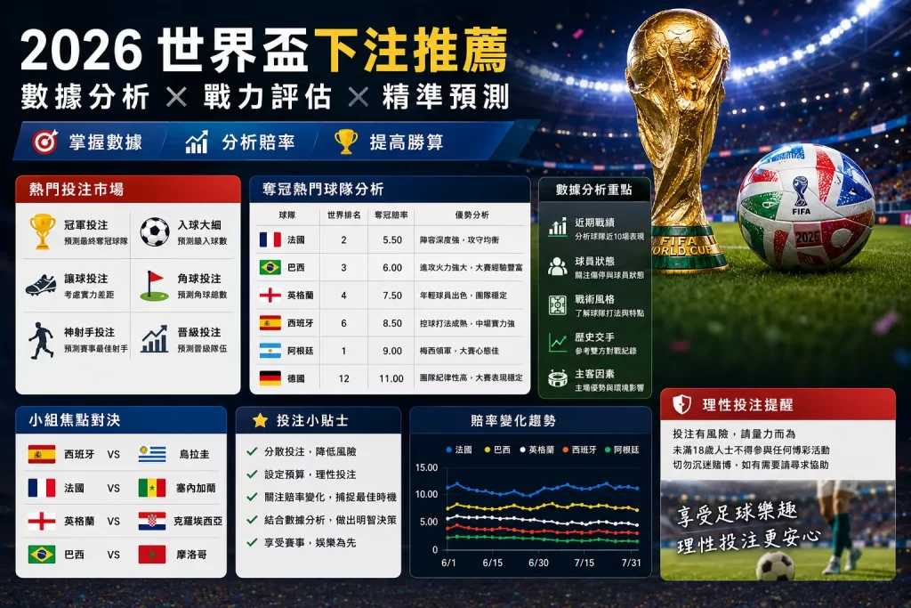 2026世界盃下注推薦與足球數據分析