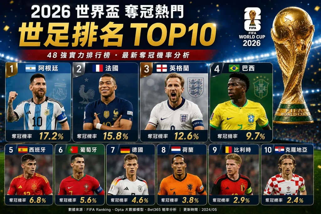 2026世界盃奪冠熱門排名